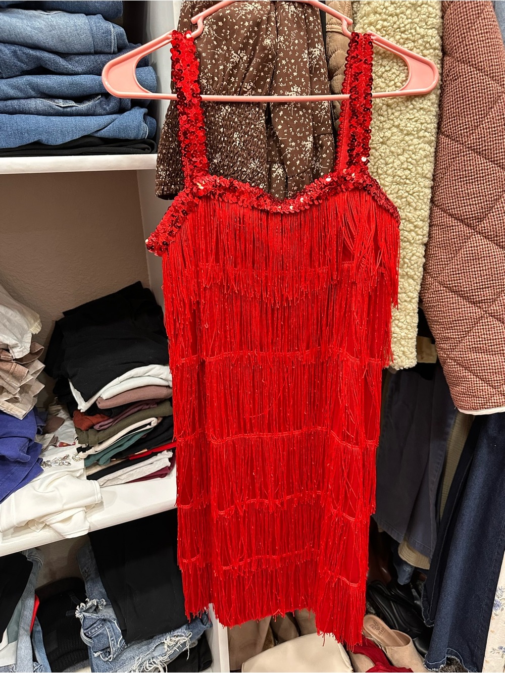 Red Fringe Sequin Tank Dress - Stylish Women’s Party Dress